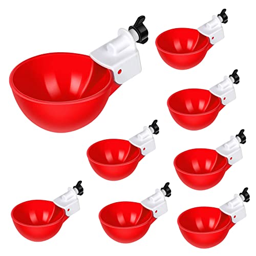 Ellxen 6 vasos automáticos de plástico para pollo, bebedero de aves de corral, dispensador automático de agua, adecuado para pájaros, aves de corral, palomas, gorriones, patos (rojo) Cover