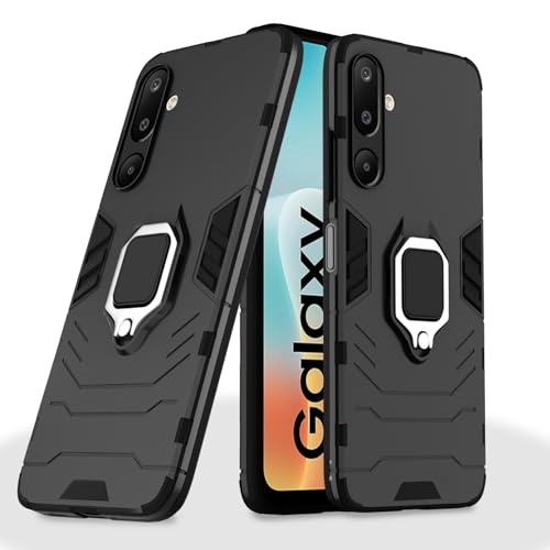 Image of Pikkme Back Cover for Samsung Galaxy M16 5G | 360 Protection Case | Ring Holder Stand D5 Tough Armor Bumper Case (Black)