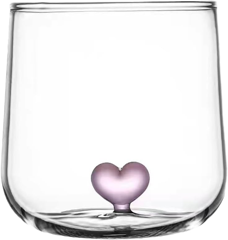 Heart Decor Glass Cup Romantic Cocktail Glass Milk Glass for Couples, Wedding Gifts, Anniversary, Romantic Dinner & Party Barware