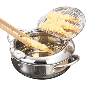 Deep Fryer Pot, Stainless Steel Janpanese Style Tempura Frying Pot with Lid and Temperature Control, Multi Purpose Frying Pan Kitchen Cooking Tool for French Fries Chicken Fish Meatballs