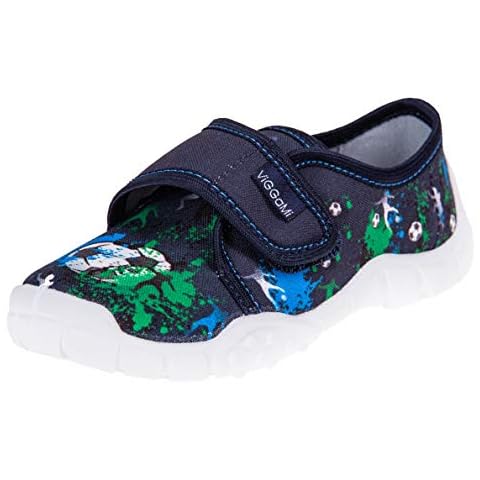 Viggami Boys Children's Slippers with Velcro Fastening Size 26-36 (27, Navy Blue Green, Numeric_9) Cover