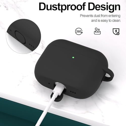 Image of New Soft Silicone Case Compatible with Apple AirPods Pro 3 Generation (2025) Protective Silicone 360 Full Protection Dust-Proof Shockproof Case Cover with Hook (Cover Only) (Black)