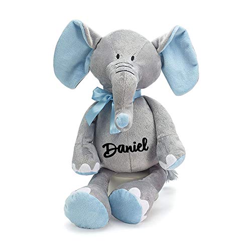 burton+BURTON Baby Elephant Stuffed Animal Personalized 16 Inch Blue Plush Keepsake Gift with Custom Name