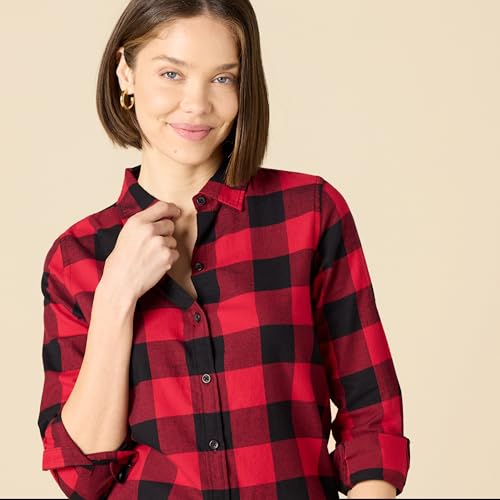 Amazon Essentials Women's Regular-Fit Long-Sleeve Lightweight Plaid Flannel Shirt4