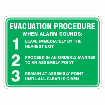 Evacuation Procedure Sign, 12x8 Metal Tin Sign, Emergency evacuation guide.
