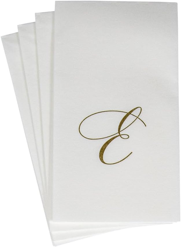 Caspari White Pearl Paper Linen Guest Towels, Monogram Initial, Pack of 24