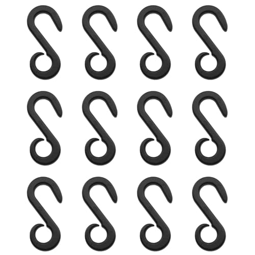 JCBIZ 12pcs S-shaped Plastic Question Mark Hooks Double Head Hook Buckles Tent Hooks Black For Truck Nets, Bungee Nets, Cargo Nets, Outdoor Equipment