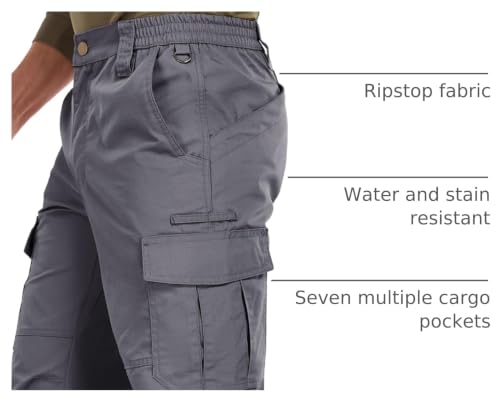 Image of Mens Cargo Work Pants Durable Ripstop Tactical Pants with 7 Pockets Outdoor Water Resistant Hiking Woking Construction Pants