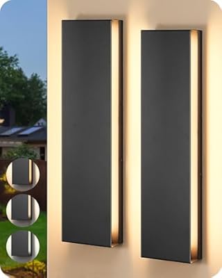 EDISHINE 2 Pack Modern LED Outdoor Wall Lights Dimmable, 3CCT (3000K 4000K 5000K), 15.7'' Black Exterior Light Fixtures, Weatherproof Exterior Wall Sconce for Entrance, Hallway, Garage