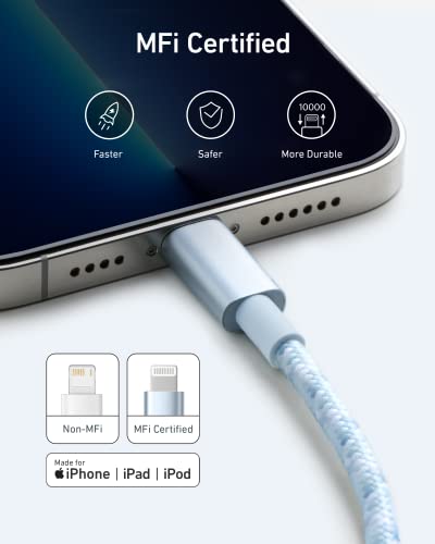Image of Anker New Nylon USB C to Lightning Cable, Apple MFi Certified for iPhone 14 Series, and More (6FT,Blue)