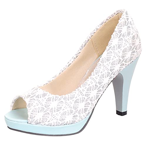 Lroey Reoly Zapatos de Salón de Mujer, Bombas de Tacón Alto Peep Toe Sin Cordones Zapatos de Fiesta con Plataforma Elegante Vestido Pumps Mbhmmm Blanco Talla 39 EU