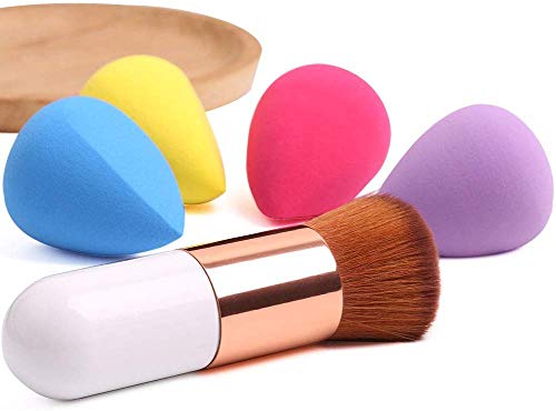 image for BEAKEY 4+1Pcs Makeup Sponges with Powder Brush, Foundation Blending Sp