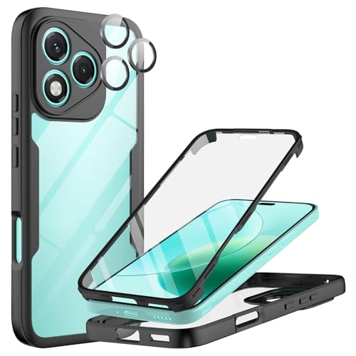 TTYSHTT For Honor 400 Lite 5G Case with Built-in Screen Protector with Camera Lens Protector Military Grade Shockproof Clear Cover 360 Full Body Protective Rugged Bumper Phone CaseBlack/Clear