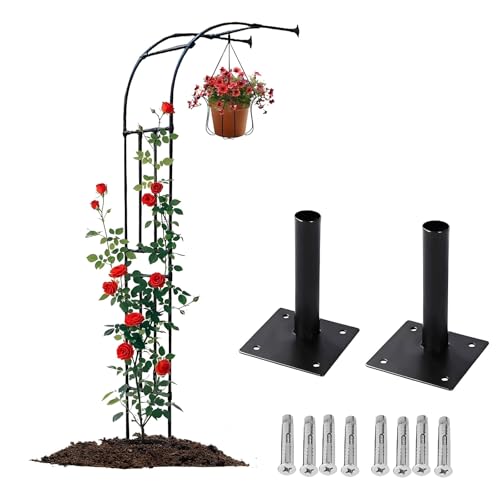 Halbbogen Arche de jardin en métal pour plantes grimpantes Demi-arc noir avec base Décoration de mariage 150 x 240 cm Support de jardin