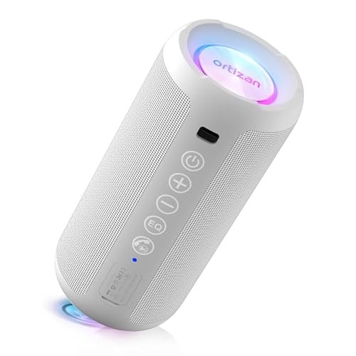 Image of Ortizan Portable Bluetooth Speaker, IPX7 Waterproof, Wireless, Big Sound and Deep Bass, 24W Stereo, TWS Pairing, 30Hrs Playtime, Bluetooth 5.3, RGB Lights, for Home /Party /Outdoor /Beach (X10 White)