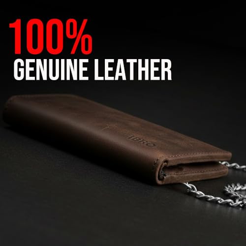 Image of CLASSIC Motorcycle Chain Wallet for Men - Premium Cowhide Leather, RFID Bi-Fold Biker Wallet with Heavy Duty ChainBikers Truckers & Hunters, Credit Card Money Organizer Long Wallet Crazy Horse Brown