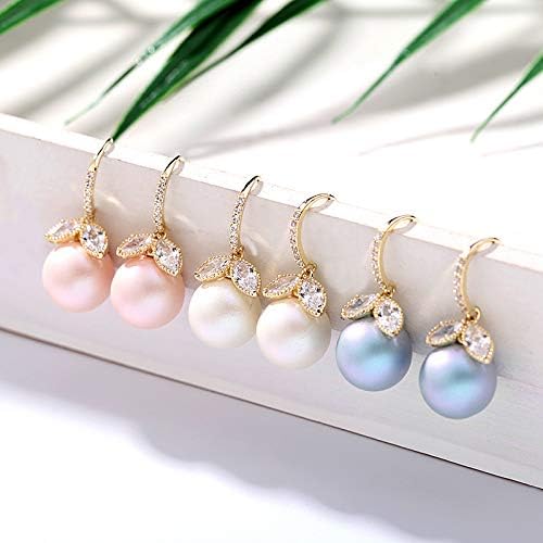 Elegant Plated Sterling Silver Pearl Flower Cubic Zirconia Hook Earrings Hoop Huggie Stud
