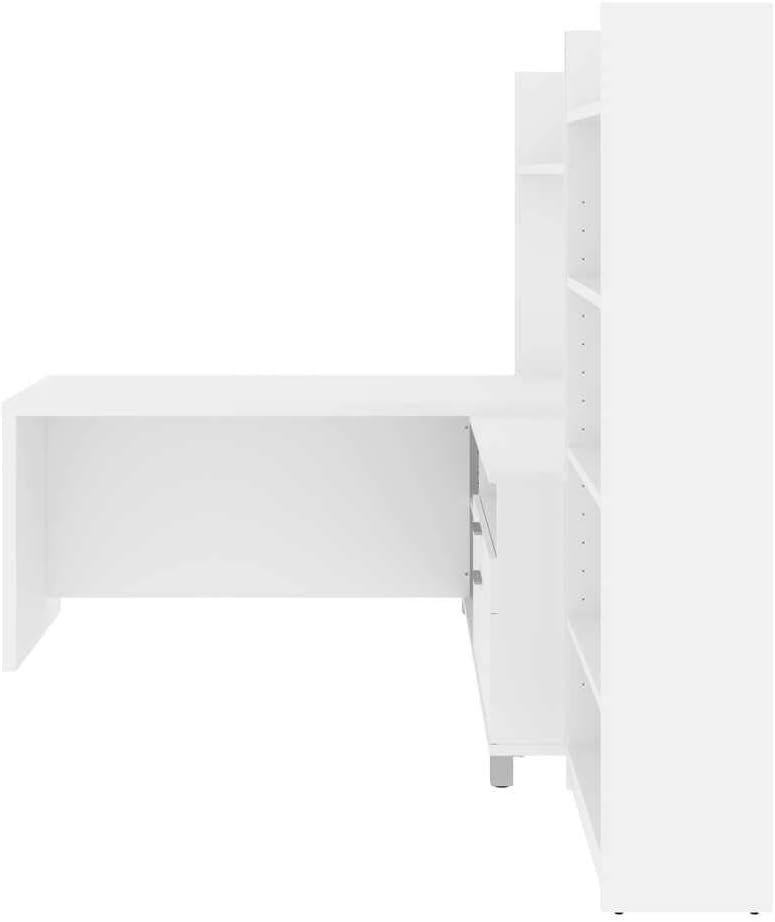 Bestar Pro-Linea L-Shaped Desk with Hutch and Bookcase, 72W, White