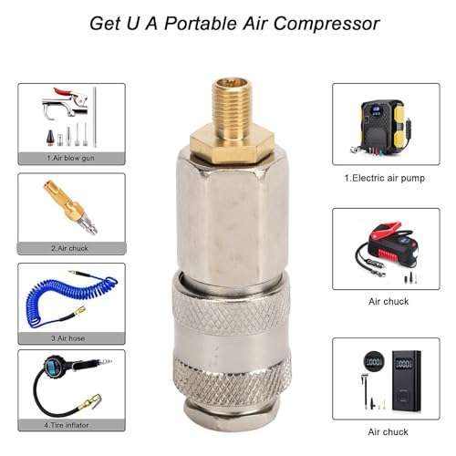 Air Inflator Adapter, 2 Pack Portable Air Compressor Adapters Heavy Duty Steel Male Thread to US Valve 3 in 1 Quick Connector Coupler for Tire Inflator