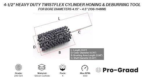 Image of 4-1 /2 inch 240 Silicon Carbide HD TwistFlex Cylinder Hone for 4.15 inch- 4.5 inch Bores | Flexible Cylinder Honing, Deburring, Cross-Hatch Finishing Tool for Mild Steel, Stainless, Cast Iron, Softer Ferrous Metals