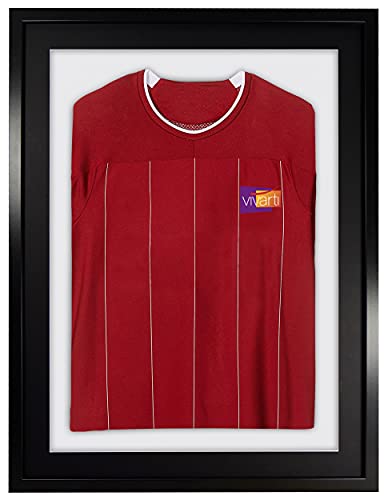 DIY Sports Shirt Display Frame 60x80cm Black Box Frame for Football Rugby Cricket Jerseys Wall Mounted with Black Mount White Backing & Clear Styrene Glazing