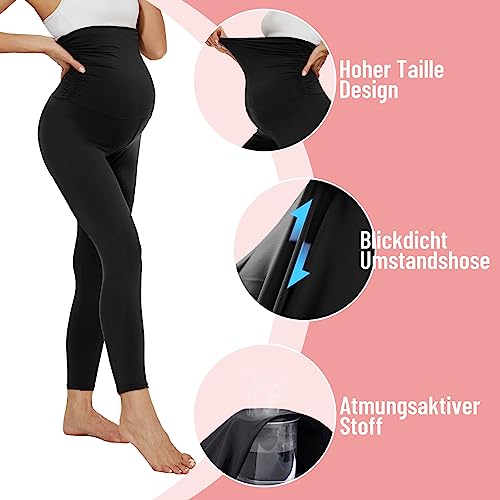 AMIYOYO Damen Umstandsleggings High Waist Schwangerschaftsleggings Blickdicht Umstandshose Stretch Weiche Umstandsmode für Schwangere Lang(Schwarz,L)