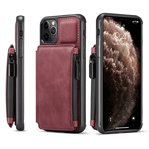 Protection intégrale iPhone 13 Pro rouge contre les chocs avec étui portefeuille zippé