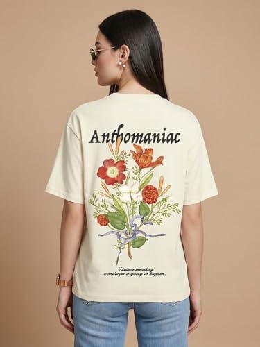 Image of JUNEBERRY Women's Oversized Graphic T-Shirt Retro Floral & Vintage Aesthetic Print, Loose Fit Casual Streetwear Tee, Trendy Baggy Style, (Sizes S-2XL)