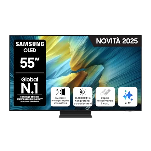 Samsung OLED 4K Vision AI Smart TV 55'' QE55S95FAEXZT, NQ4 AI Gen4 Processor, 4K AI Upscaling, Glare Free, Dolby Atmos & OTS+, Infinity One Design, PACCHETTO INTRATTENIMENTO, 2025
