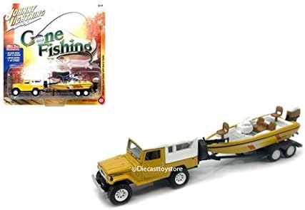 Johnny Lightning 1:64 Gone Fishing 2017 Version B - 1980 Toyota Land Cruiser with White Soft Top, Boat & Trailer - MiJo Exclusives