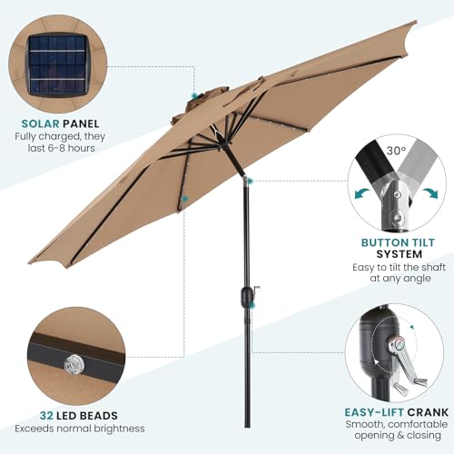 image for OLIXIS 10FT Solar Patio Umbrella with Lights, Tilt and Crank Button, 8