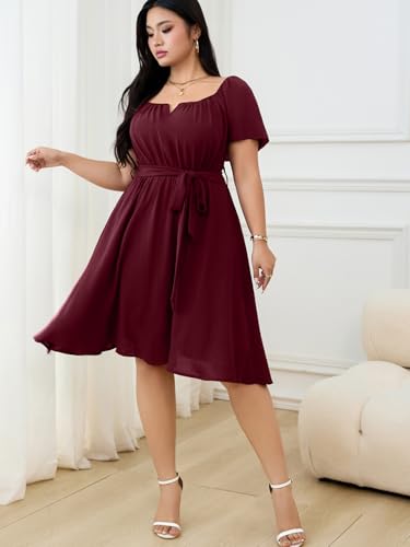 RWJ Plus Size Women Dress V Neck Short Sleeve Mini Formal Wedding Cocktail Party Dresses with Belt3