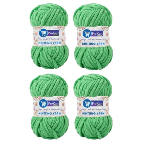 Image of ProKart Premium Blankie Wool, Plush & Cuddly, Chenille Yarn Supersoft Hand Knitting Wool Ball | Blanket Thick /Mottu Yarn Ball Suitable for Hand Knitting and Crocheting for Baby, Adult, Sweaters, caps, Throws, Home Furnishing, Scarves, Blankets (Turtle Green, 100gms x 4 Pack)