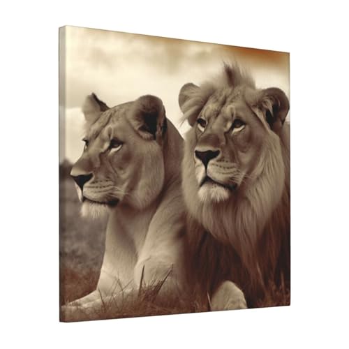 Toile murale à suspendre lion africain lionne 30,5x30,5 cm décoration murale