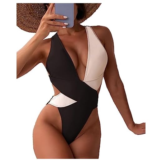 Meetall Sexy One Piece Bathing Suit for Women High Cut Cheeky Color Block Swimsuits for Women Cutout Monokini Cute Swimwear Black Size M