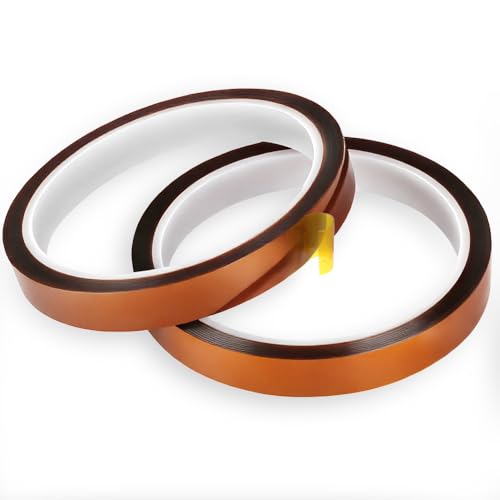 UistMek 2 Rolls 0.5inch x 108ft Polyimide Heat Resistant Tape, High‑Temp Thermal Transfer Tape for Sublimation, Heat Press, Soldering, 3D Printing & Industrial Use, No Residue