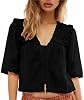 Blusas boho de verano para mujer, manga corta, con encaje, botones, cuello V, gasa, volantes, estilo Y2K 2
