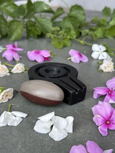 Image of Shivam VASTU AKAL 1.5 inch Original Narmadeshwar Narmada Shivling with 3 inch Narmada Stone Yoni Base Jaladhari (Ardhanarishwar Shivling, Black Flate Jaladhari)