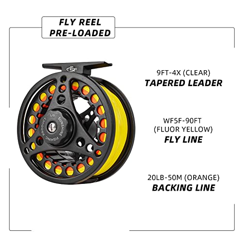 SF Large Arbor Fly Fishing Reel Combo- 5/6wt Aluminum Alloy Body, Matte Black Finish, Pre-Loaded with Fluorescent Yellow Fly Line, Line Combo Included. - Image 2
