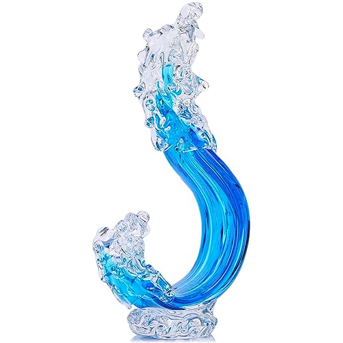 Escultura de Ola de Vidrio Azul para Decoración Hogar