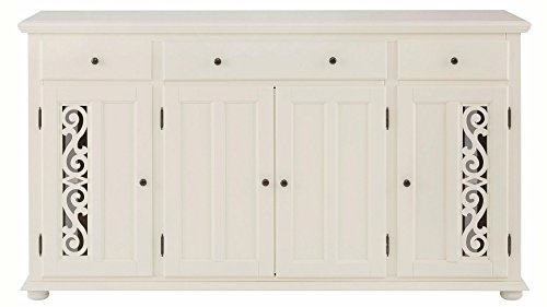 Image of APRODZ Solid Wood Sideboard Cabinet for Living Room | Wooden Storage Cabinet with 3 Drawers & 3 Doors | Kitchen Crockery Cabinet | Drawer Cabinet for Dining Room Bedroom & Home | 161x35x79 cm,White