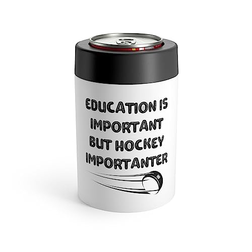 Funny Saying Education is Important but Hockey Women Men Novelty Wife Husband Dad Father Sarcasm Sarcastic Can Holder 12oz