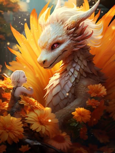 Kit broderie perles dessin animé dragon toile guidée anti-stress 40x50