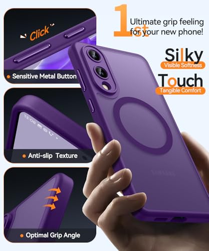 Image of CANSHN Designed for Samsung Galaxy S25 Edge Case (2025) [Full Camera Protection] [Compatible with Magsafe] Translucent Matte Back Protective Phone Cover, Deep Purple