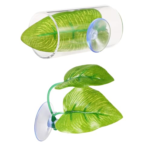 2pcs Betta Fish Tank Accessories, Betta Fish Acrylic Tube Tunnel Betta Fish Natural Habitat Betta Fish Leaf Pad Betta Fish Tank Decorations with Suction Cup for Aquarium Decorations