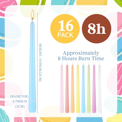 Image of MTLEE 16 Pcs Long Taper Candlestick Bulk 10 Inch Smokeless, Macaron