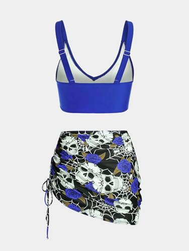 Rosegal Plus Size Women 3 Piece Tankini Swimsuit Gothic Skull Rose Spider Web Print Twist Bathing Suit3