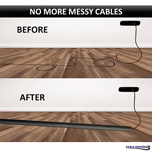 Kable Kontrol Floor Cord Cover Kit - 15 Feet Long Black Plastic Cable Protector, Hides Cords And Conceals Wires, For Extension Cord Cable Management, Channel Size 0.75” W X 0.43” H #TOP5