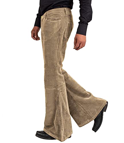 Image of Men's Corduroy Vintage Bell Bottom Pants 70s,Disco Stretchy Flared Pants Fit 60s 70s Outfits for Men,Mens Bell Bottom Jeans.