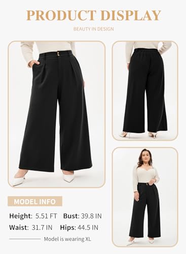 Eytino Plus Size Wide Leg Pants for Women Elastic High Waisted Waffle Knit Dress Pants Casual Trousers with Pockets(1X-5X)3